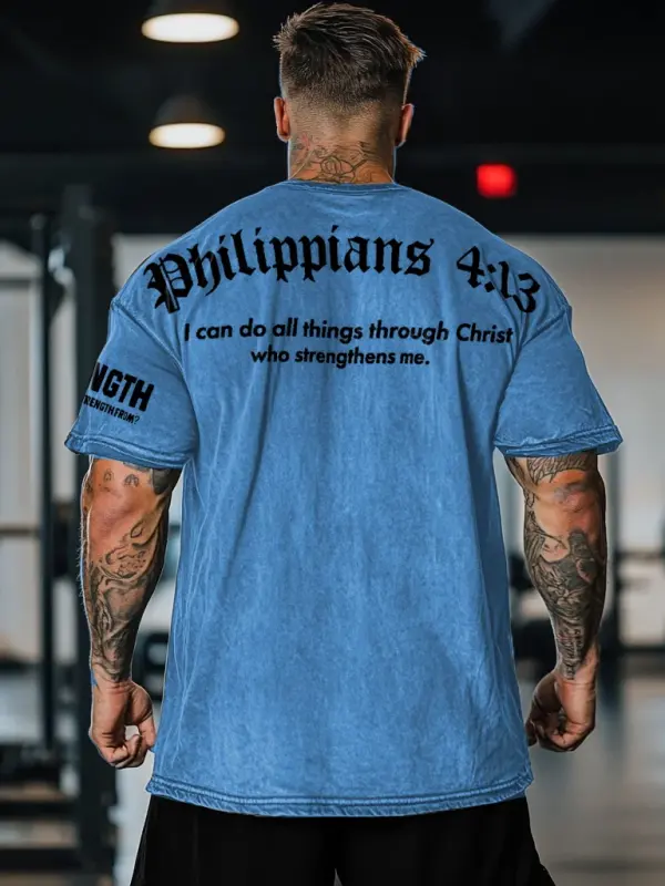 Philippians 4:13 Washed Cotton Gym T-shirt - Pragmaace.com 