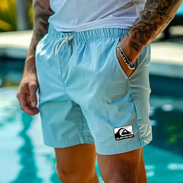 Men's Vintage Surfing Summer Beach Light Blue Elastic Drawstring Walkshort Shorts Boardshorts - Ootdyouth.com 