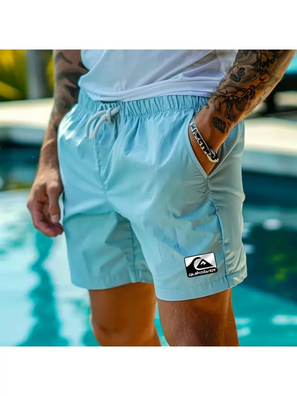 Men's Vintage Surfing Summer Beach Light Blue Elastic Drawstring Walkshort Shorts Boardshorts - Ootdmw.com 