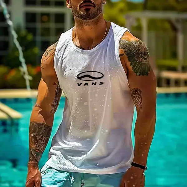 Men's Vintage Surfing Print Summer Round Neck Sleeveless Tank Top - Menzfolk.com 