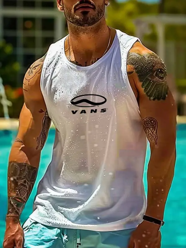 Men's Vintage Surfing Print Summer Round Neck Sleeveless Tank Top - Pragmaace.com 