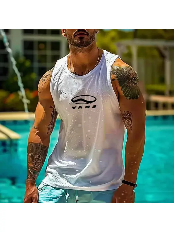 Men's Vintage Surfing Print Summer Round Neck Sleeveless Tank Top - Ootdmw.com 