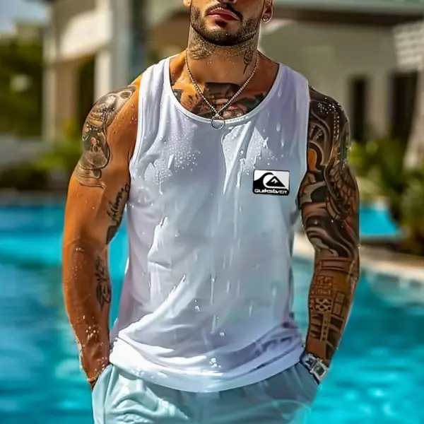 Men's Vintage Surfing Print Summer Round Neck Sleeveless Tank Top - Wayrates.com 