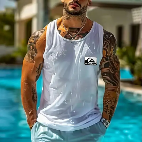 Men's Vintage Surfing Print Summer Round Neck Sleeveless Tank Top - Ootdyouth.com 