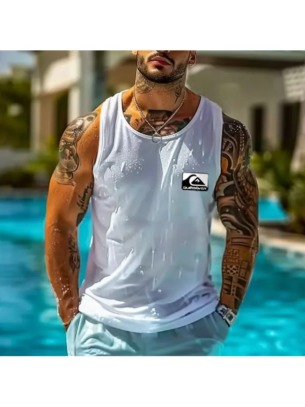 Men's Vintage Surfing Print Summer Round Neck Sleeveless Tank Top - Ootdmw.com 