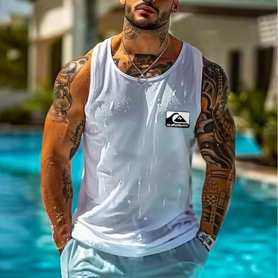 

Men's Vintage Surfing Print Summer Round Neck Sleeveless Tank Top