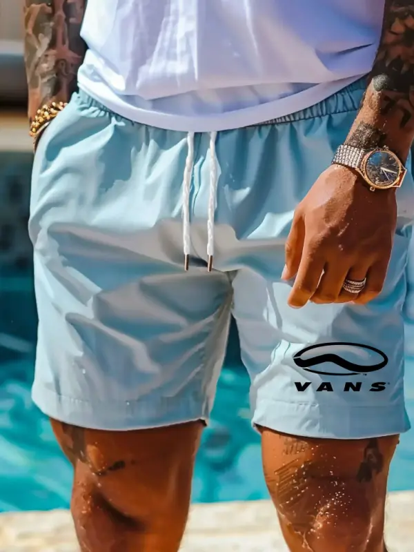 Men's Vintage Surfing Light Blue Elastic Drawstring Walkshort Shorts Boardshorts - Pragmaace.com 