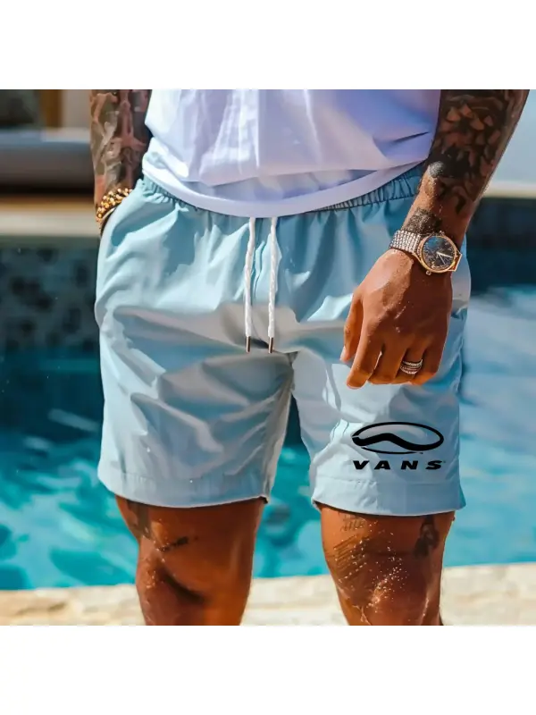 Men's Vintage Surfing Light Blue Elastic Drawstring Walkshort Shorts Boardshorts - Ootdmw.com 