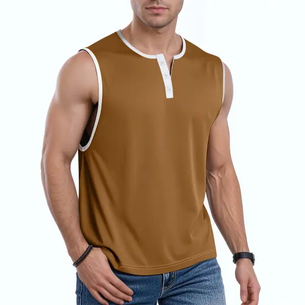Men's Outdoor Henley Collar Contrast Sleeveless Tank Top - Menzfolk.com 