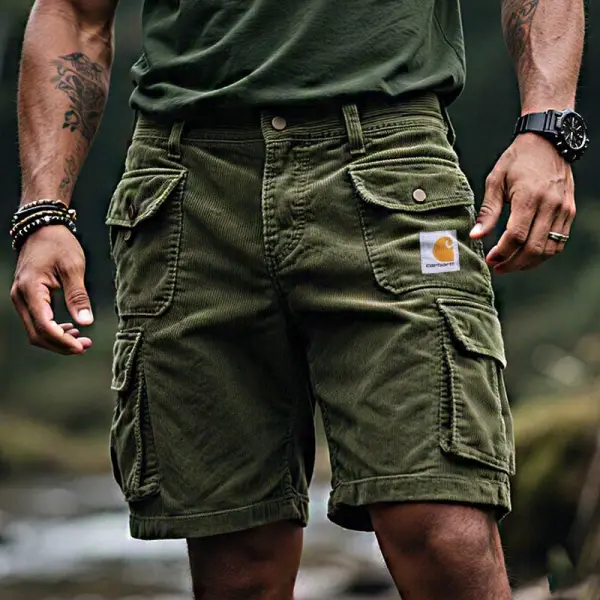 Men's Vintage Corduroy Surfing Multi-Pocket Walkshort Cargo Shorts Outdoor Boardshorts - Ootdyouth.com 