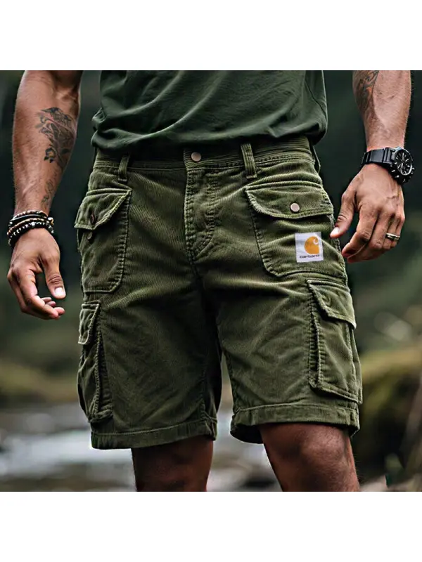 Men's Vintage Corduroy Surfing Multi-Pocket Walkshort Cargo Shorts Outdoor Boardshorts - Ootdmw.com 