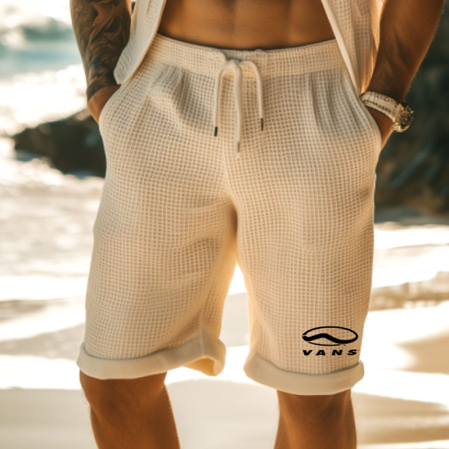 

Vans Men's Vintage Waffle Knit Surfing Printed Elastic Drawstring Shorts