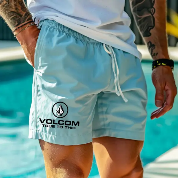 Men's Vintage Surfing Diamond Light Blue Elastic Drawstring Walkshort Shorts Boardshorts - Ootdyouth.com 