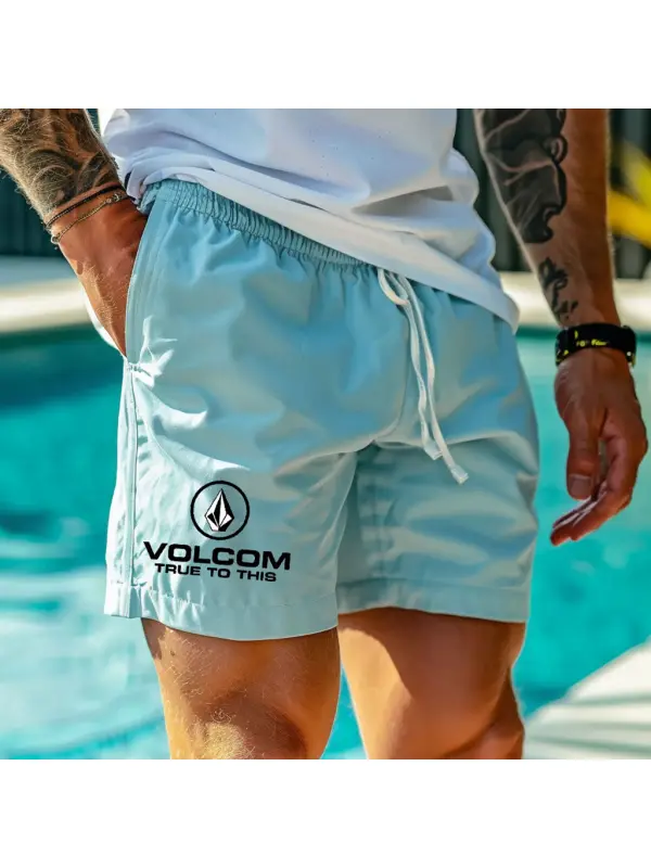 Men's Vintage Surfing Diamond Light Blue Elastic Drawstring Walkshort Shorts Boardshorts - Ootdmw.com 