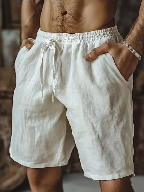Men's Casual Drawstring Linen Shorts With Side Pockets - Pragmaace.com 