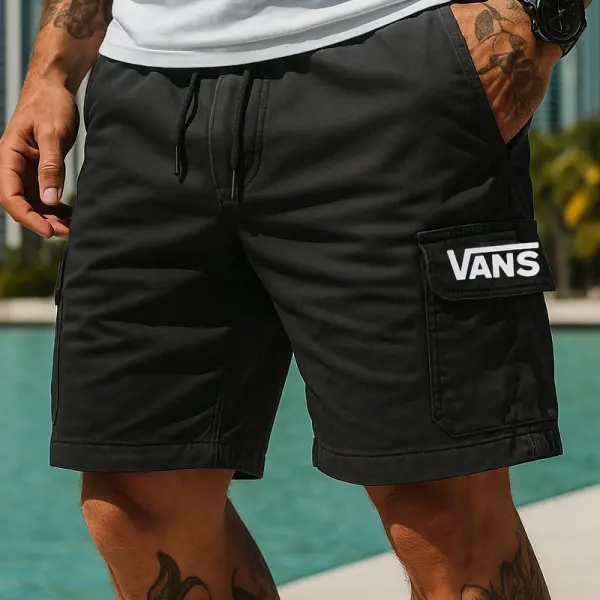 Men's Vintage 3D Embossed Logo Print Cargo Shorts - Yesunshine.com 