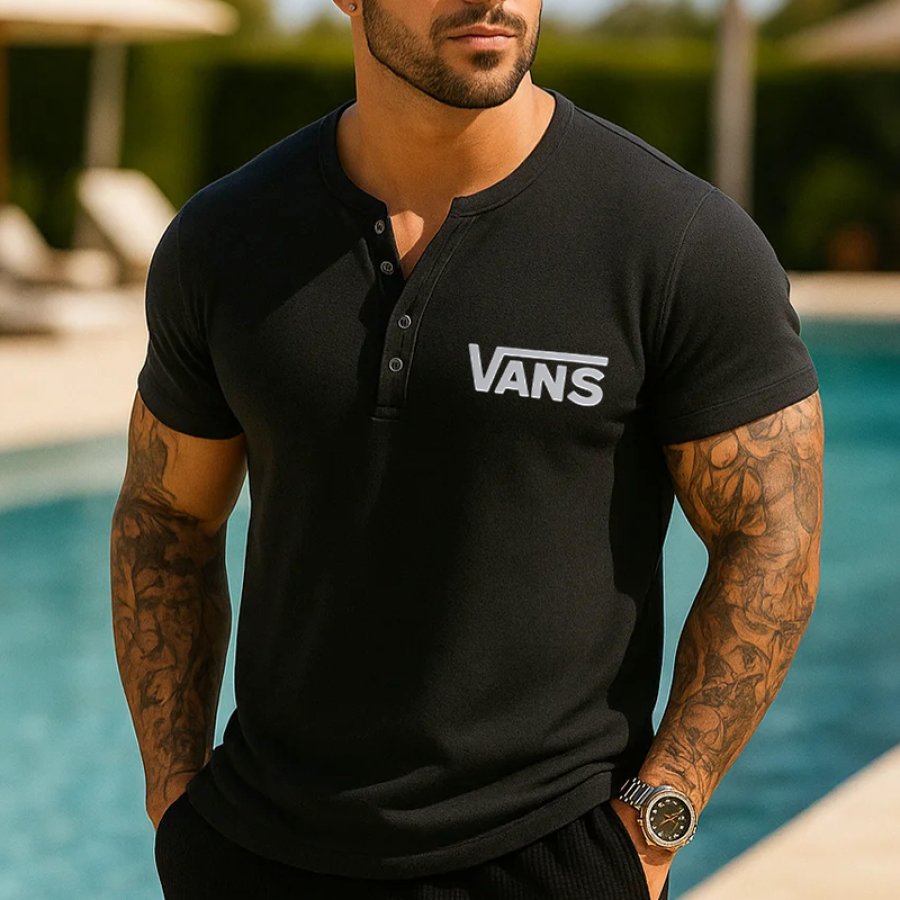 

Vans Men's Casual 3D Embossed Logo Print Henley T-Shirt