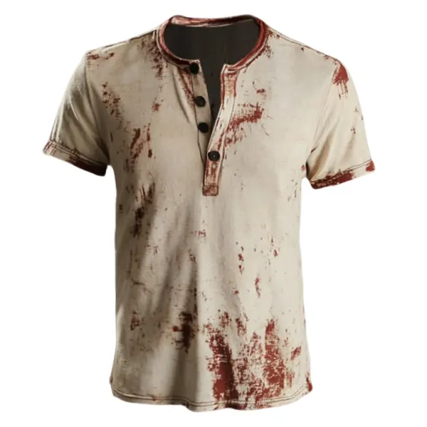 Men's Vintage Casual Henley Short Sleeve T-Shirt - Menzfolk.com 