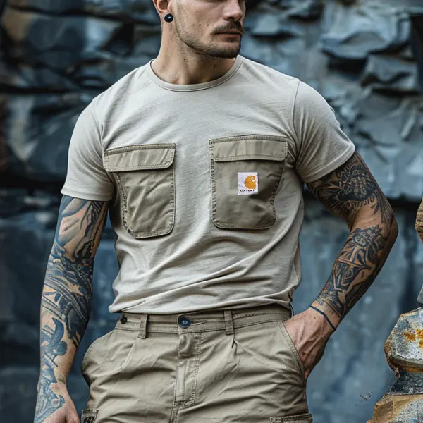 Men's Casual Short Sleeve T-Shirt With Dual Chest Pockets - Perfect For Outdoor Adventures - Wayrates.com 