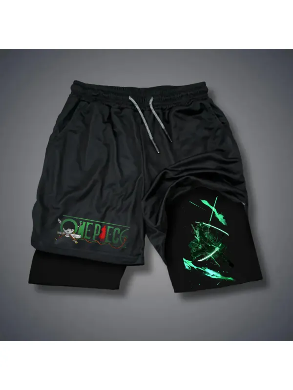 Street Casual Fashion Mesh Double-Layer Shorts Fitness Running Anime Element Shorts - Shopyiyistories.com 