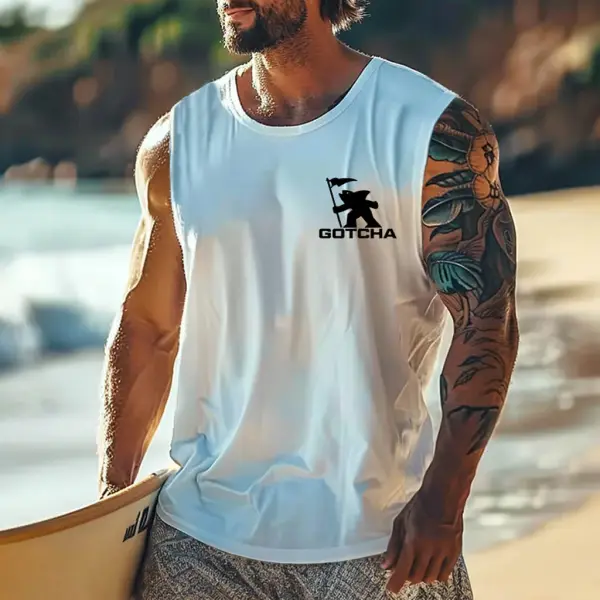 Men's Vintage Surfing Flag Graphic Print Round Neck Sleeveless Tank Top - Manlyhost.com 