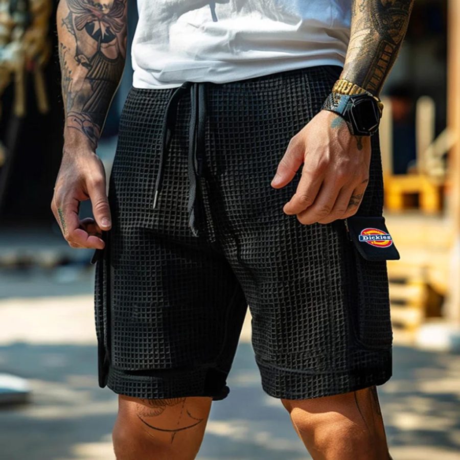 

Dickies Men's Vintage Waffle Knit Multi-Pocket Outdoor Elastic Drawstring Cargo Shorts
