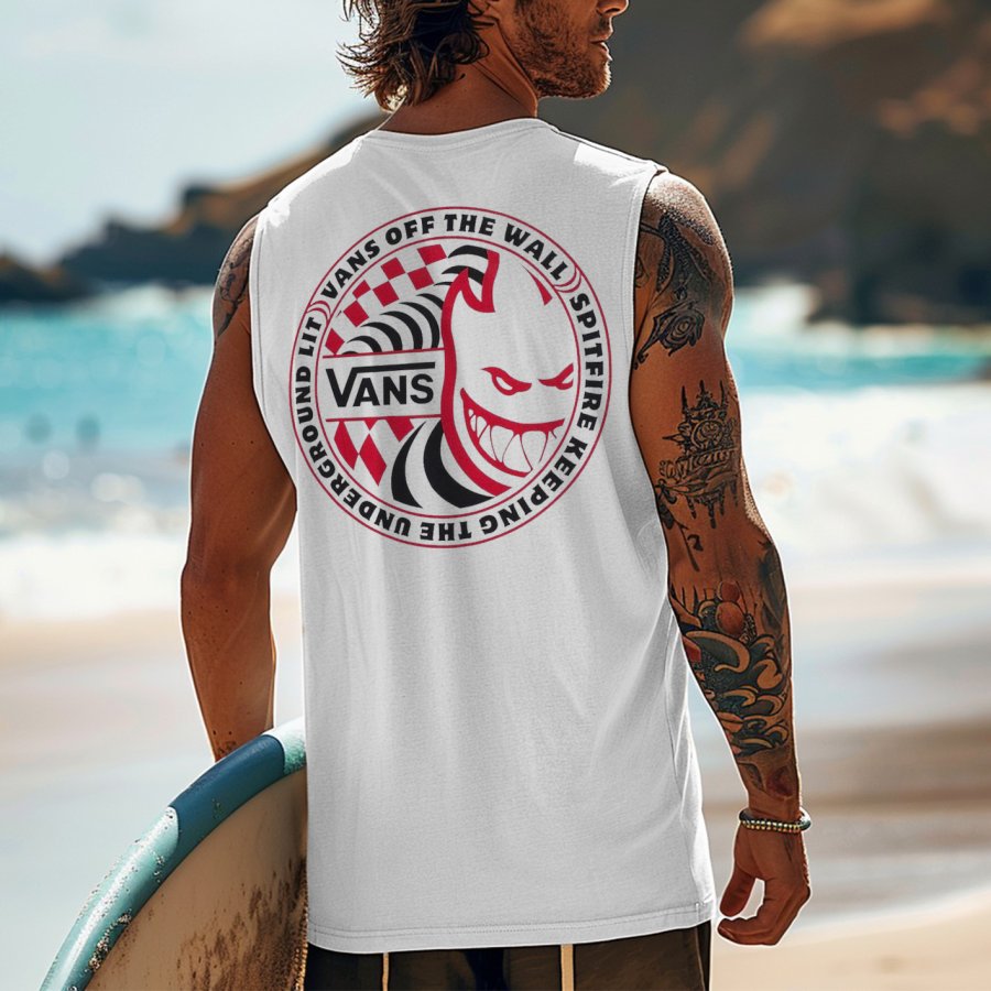 

Men's Vintage Surfing Oversized Print Tank Top