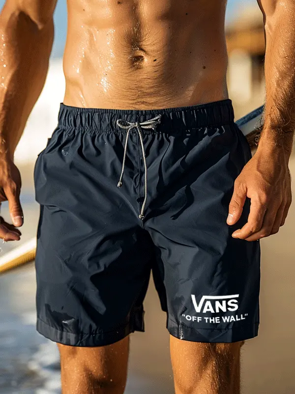 Vans Men's Quick-Drying Adjustable Waistband Purplish Blue Beach Shorts - Menwyx.com 