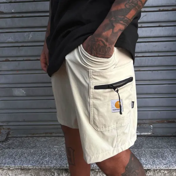 Men's Casual Shorts With Zippered Utility Pocket And Adjustable Drawstring - Wayrates.com 