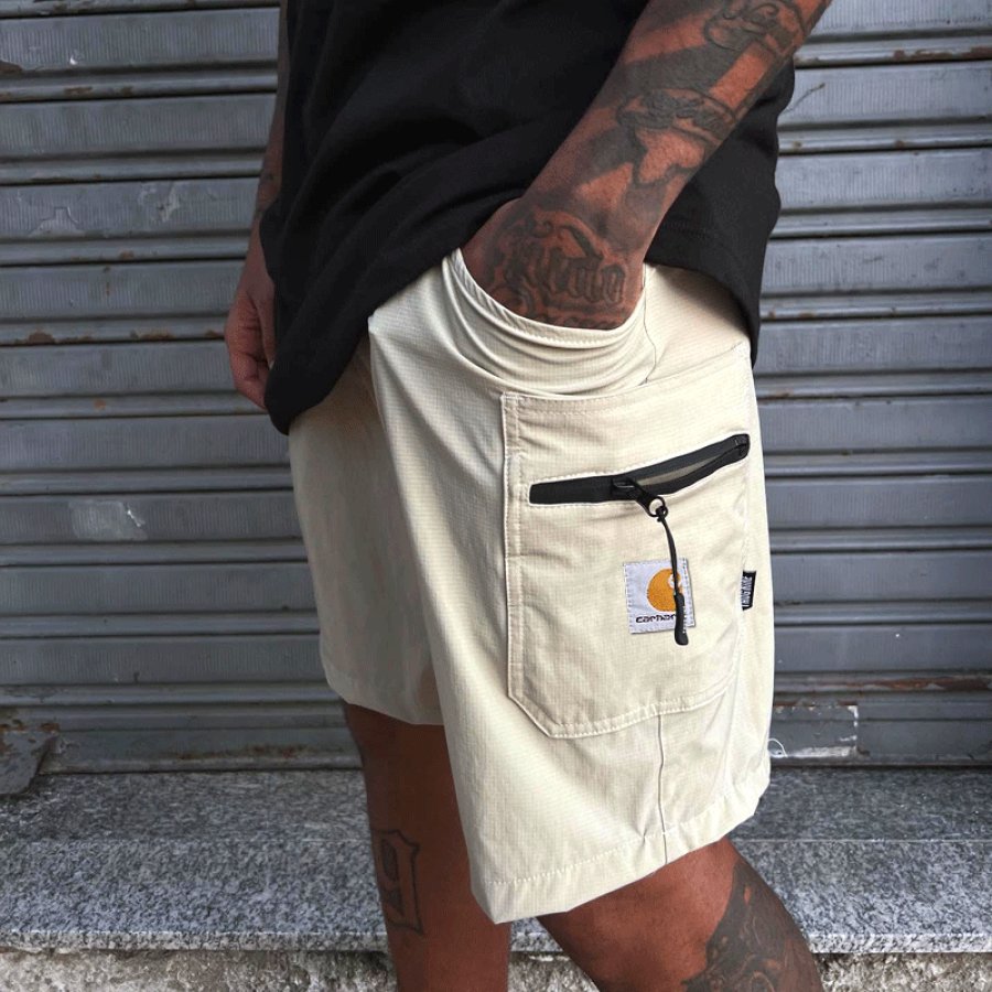 

Men's Casual Shorts With Zippered Utility Pocket And Adjustable Drawstring