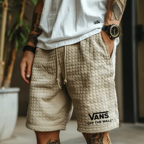 Quilted Shorts With Print Logo For Casual Wear - Wayrates.com 