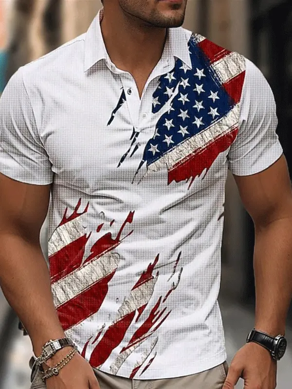 American Flag Graphic Polo Shirt For Men - Patriotic Design With Casual Style - Pragmaace.com 