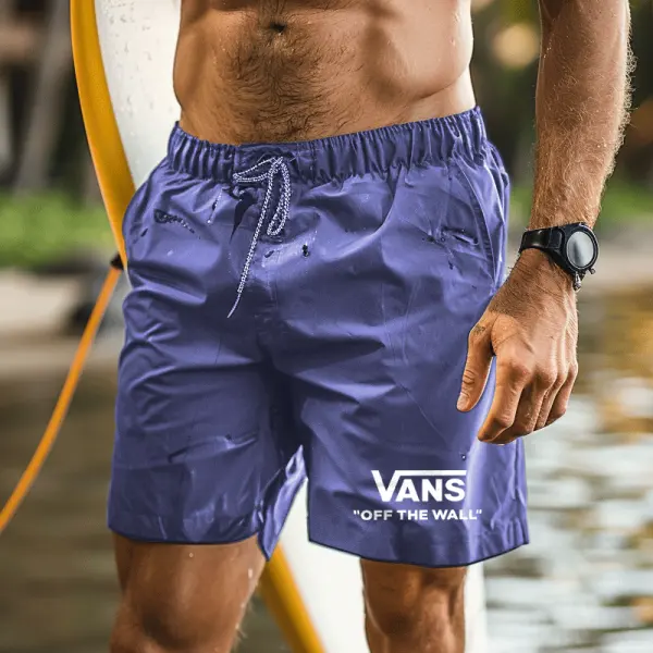 Men's Quick-Drying Swim Shorts With Adjustable Waistband And Logo Print - Wayrates.com 