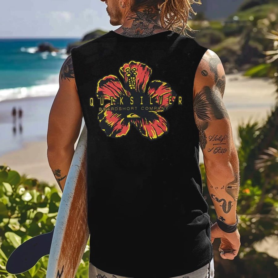 

Men's Vintage Surfing Floral Graphic Print Round Neck Sleeveless Tank Top