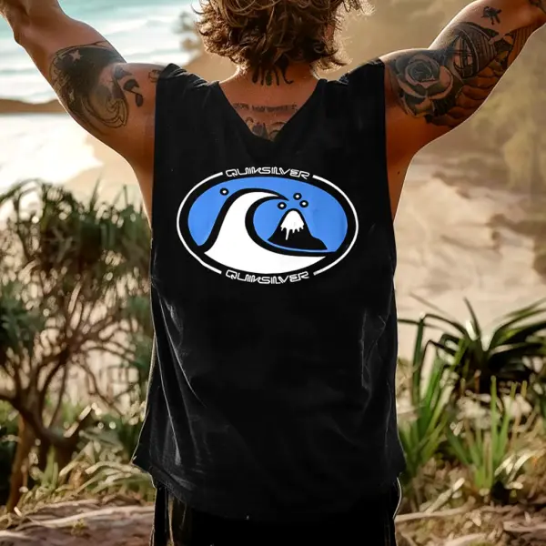 Men's Vintage Surfing Graphic Print Round Neck Sleeveless Tank Top - Wayrates.com 