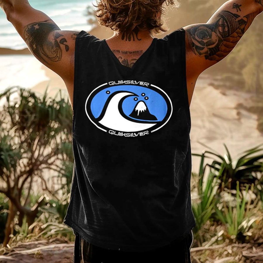 

Men's Vintage Surfing Graphic Print Round Neck Sleeveless Tank Top