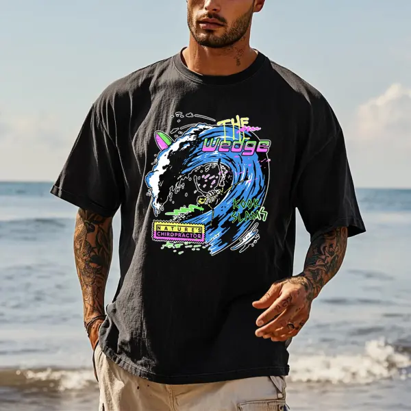 Men's Vintage Surf Skull Print Outdoor Surf Tee - Manlyhost.com 