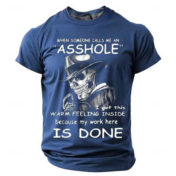 Men's Vintage Blue T-Shirt With 'Asshole' Slogan And Skull Design - Manlyhost.com 