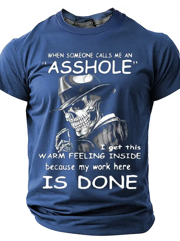 Men's Vintage Blue T-Shirt With 'Asshole' Slogan And Skull Design - Pragmaace.com 