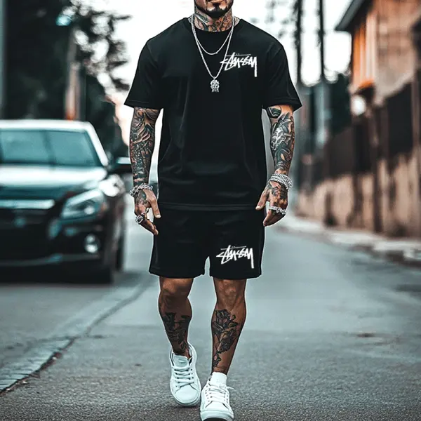 Stylish Black Short Sleeve T-Shirt And Shorts Set For Men - Manlyhost.com 