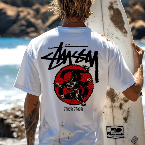 Graphic Tee With Dragon Design For Surfing Enthusiasts - Wayrates.com 