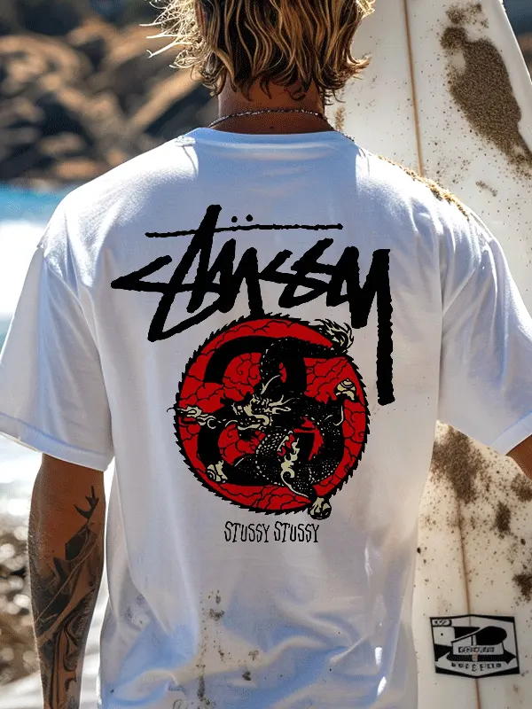 Graphic Tee With Dragon Design For Surfing Enthusiasts - Menwyx.com 