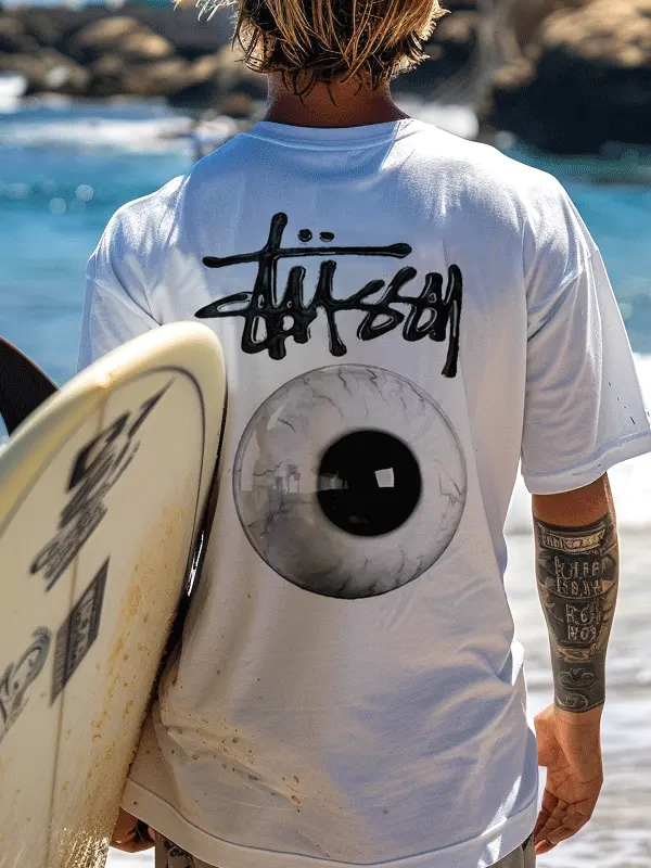 Graphic Tee With Eye Design For Surfing Enthusiasts - Menwyx.com 