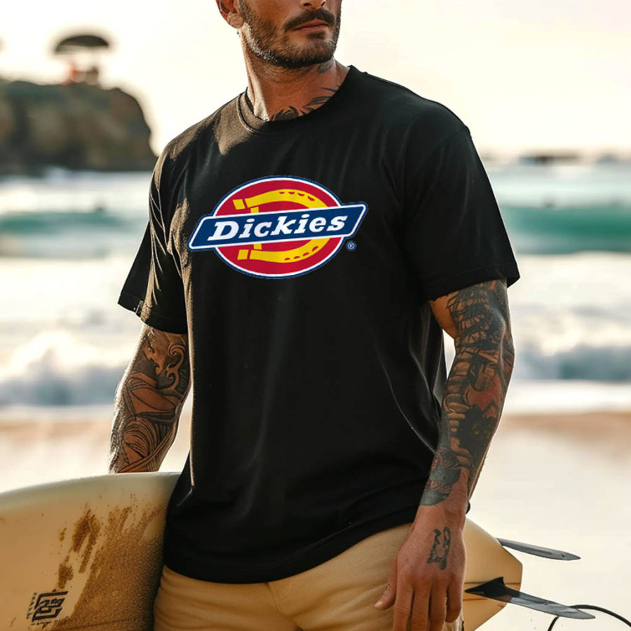 

Dickies Men's Vintage Surfing Logo Graphic Print Crew Neck Cotton Short Sleeve T-Shirt