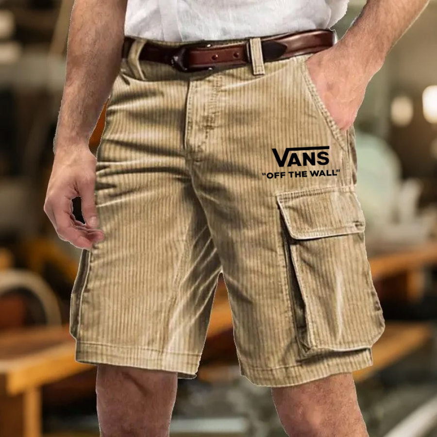 

Men's Vintage Surfing Corduroy Multi-Pocket Casual Walkshort Workwear Elastic Cargo Shorts