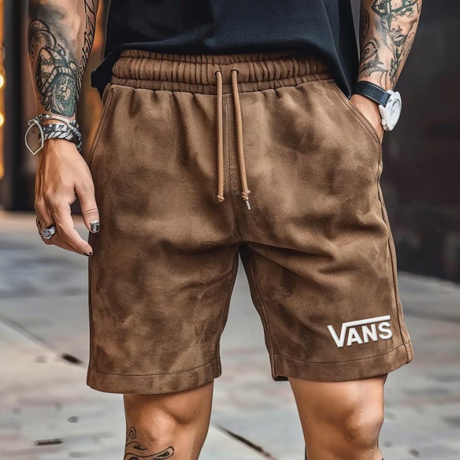 

Men's Vintage Suede Surfing Walkshort Elastic Drawstring Shorts Boardshorts