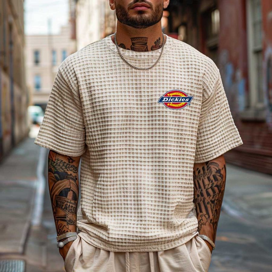 

Dickies Men's Vintage Beige Waffle Knit Surfing Short Sleeve Crew Neck T-Shirt