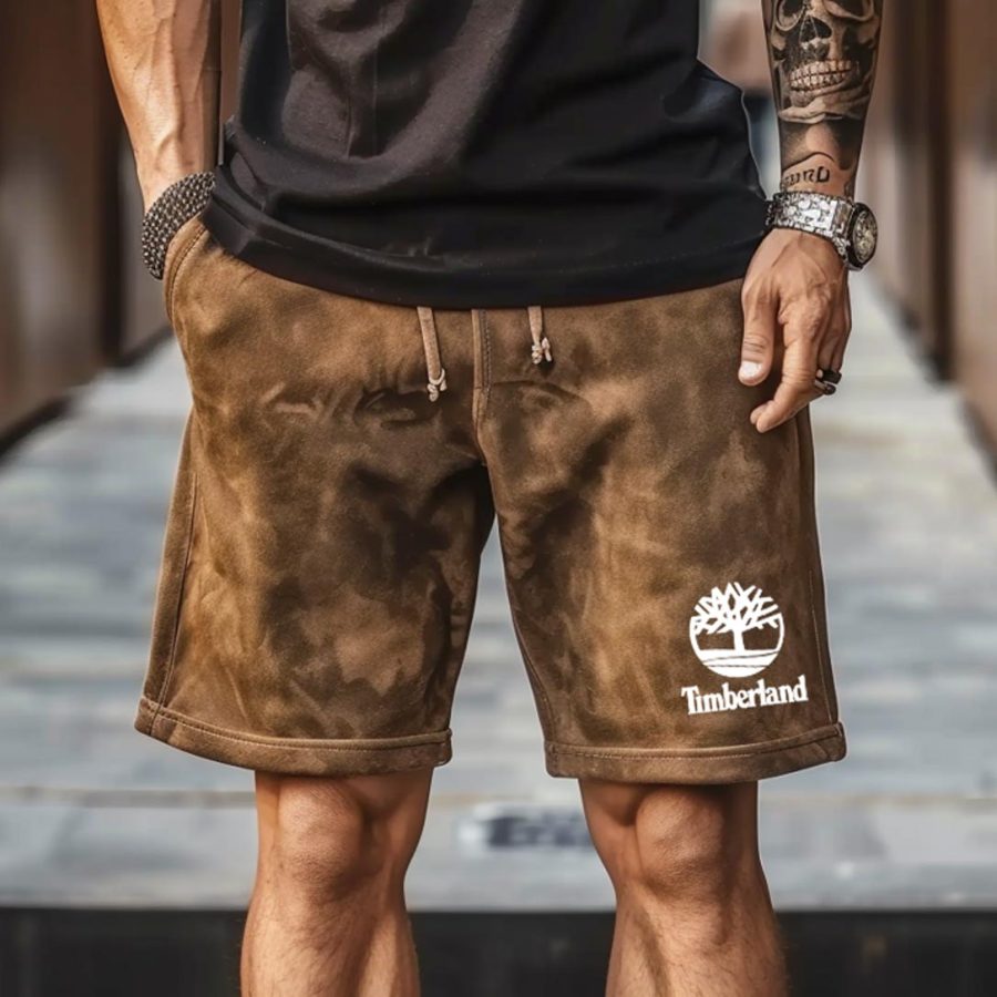 

Men's Vintage Suede Tree Surfing Walkshort Elastic Drawstring Shorts Boardshorts