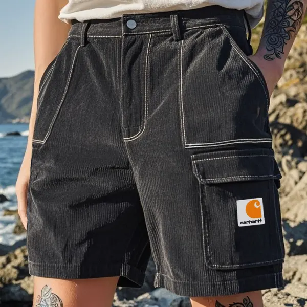 Carhartt Men's Casual Lable Corduroy Multiple Pockets Cargo Shorts Black - Wayrates.com 