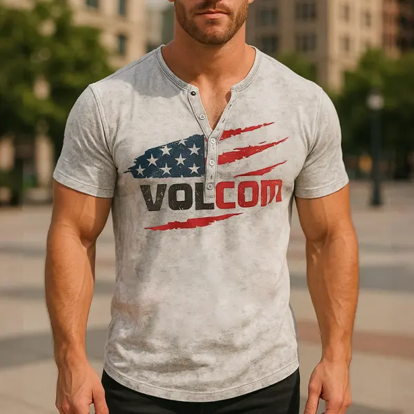 Men's Vintage American Flag Henley T-Shirt - Wayrates.com 